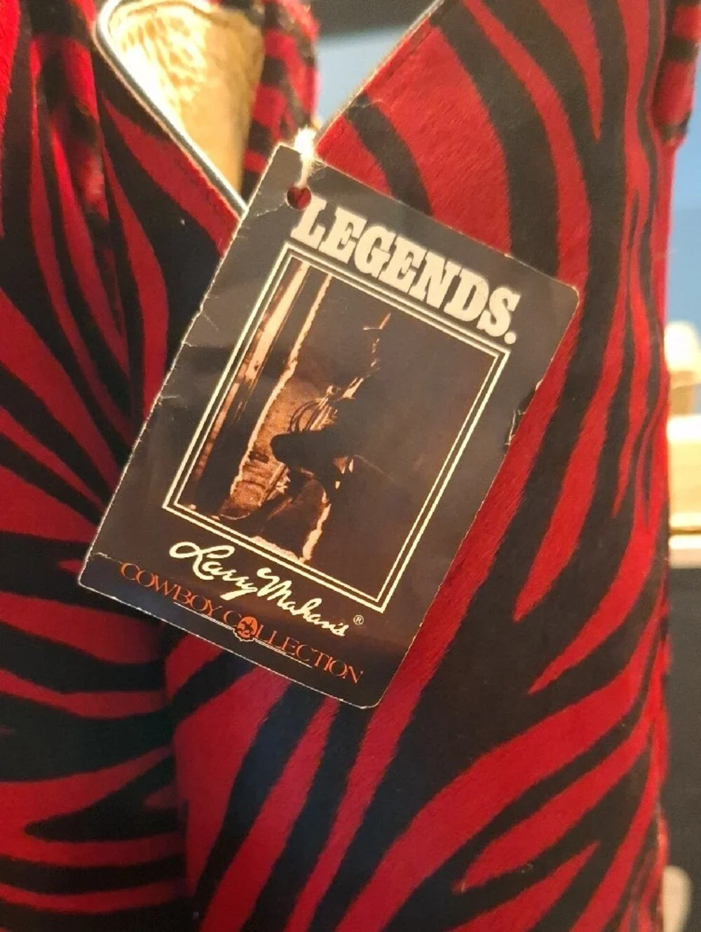 Larry Mahan Vintage Exotic Boots In Red And Black Calf Hair Zebra Print
